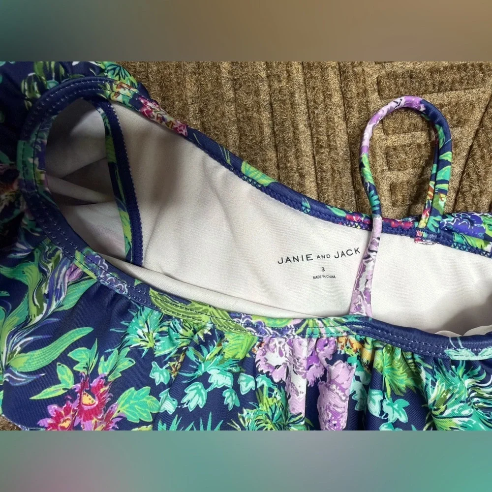 Janie and Jack Kids Tropical Floral One Piece - Blue and Green